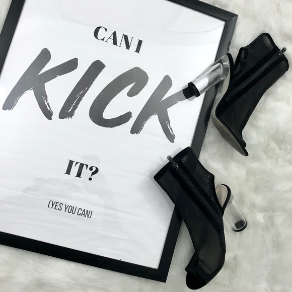 Boohoo Julia Black Mesh Clear Heel Shoe Booties - Picture 8 of 8